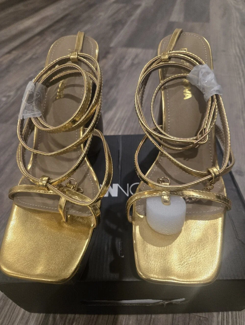 Fashion Nova Metallic Gold Wrap Platform Sandals
